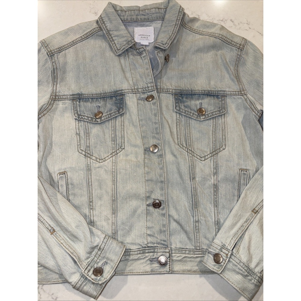 American Eagle Womens Light‎ Wash Button Front Cotton Denim Trucker Jacket S